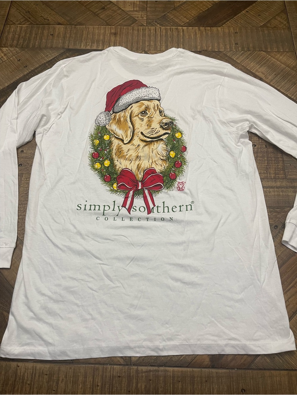 Simply Southern Christmas Golden Retriever Long Sleeve Tee - White